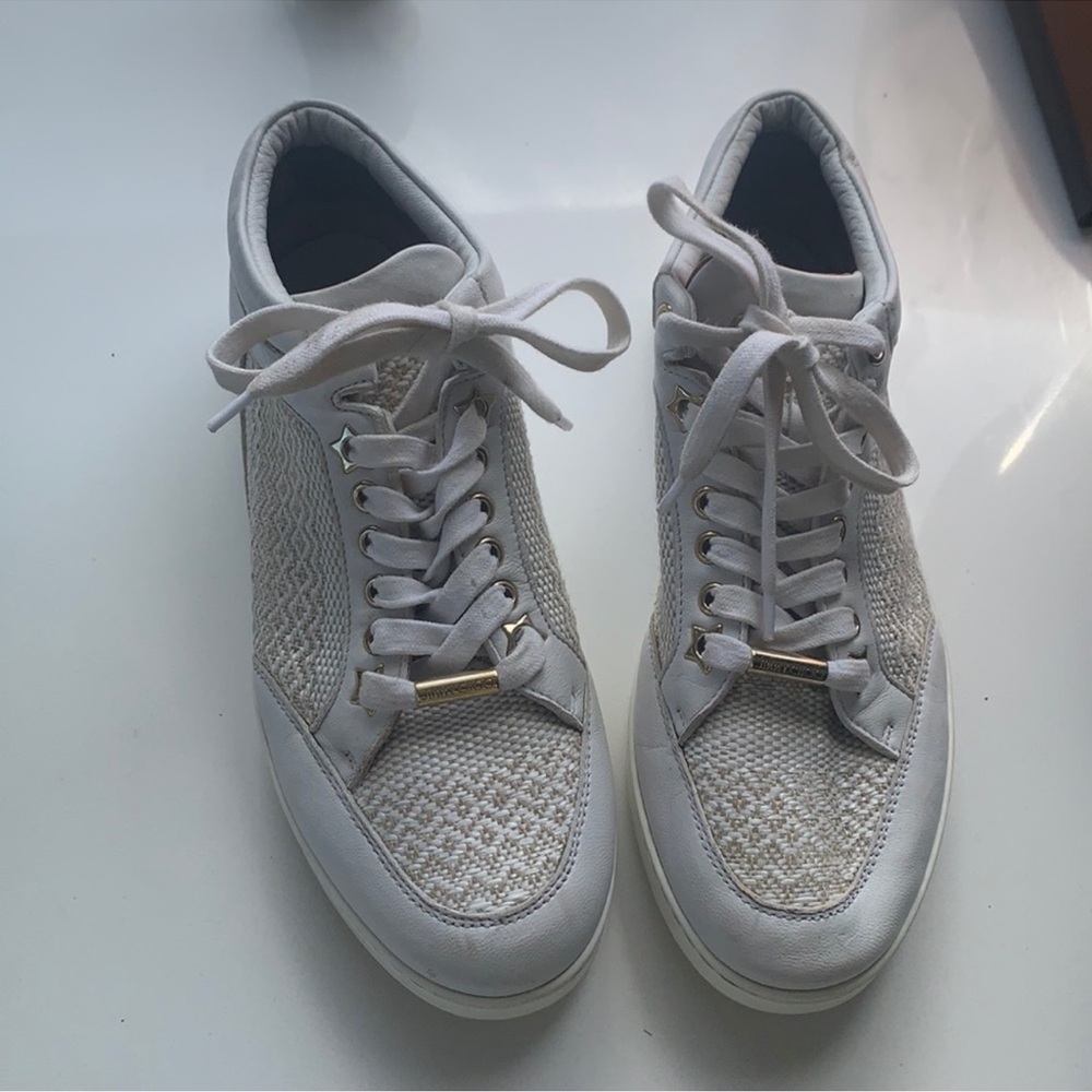 Jimmy Choo White Sneakers with Soft Suede Upper and Perforated Toe Box